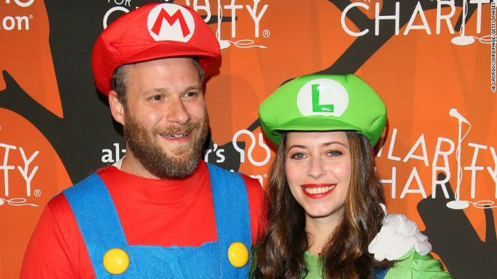 Seth Rogen and Lauren Miller looking great as Super Mario and Luigi.